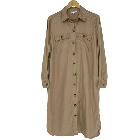Time & Tru Beige Shirt Dress - Button Front - LS - Collar - Sz Small - Picture 1 of 12